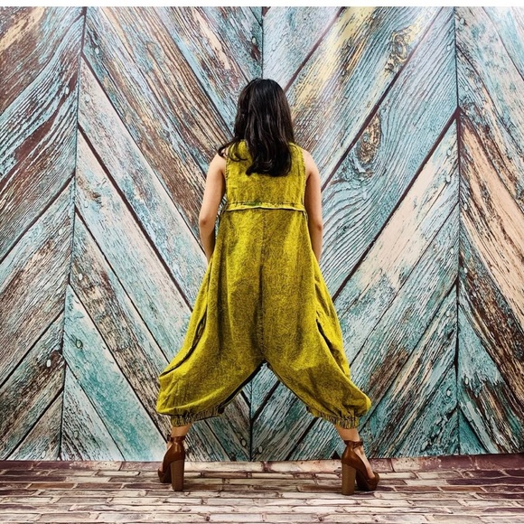 Stonewash Patchwork Romper Jumpsuit Harem Pant - Picture 4 of 7